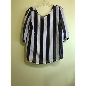 Helium sheer blouse size large black and white striped